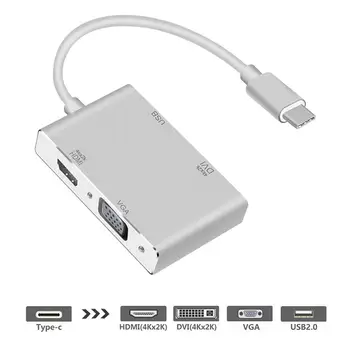 

4 in 1 USB 3.1 USB C Type C Male to HDMI VGA DVI USB 3.0 Adapter Cable for Apple Macbook Chromebook Pixel Laptop