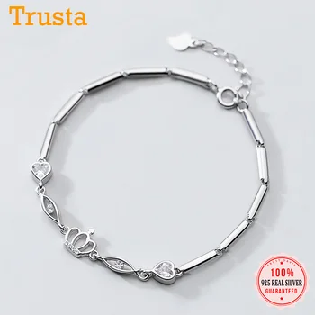 

Trustdavis Real 925 Sterling Silver Fashion Crown Heart CZ Bracelet Bangle For Women Wedding Birthday S925 Jewelry Gift DS1146