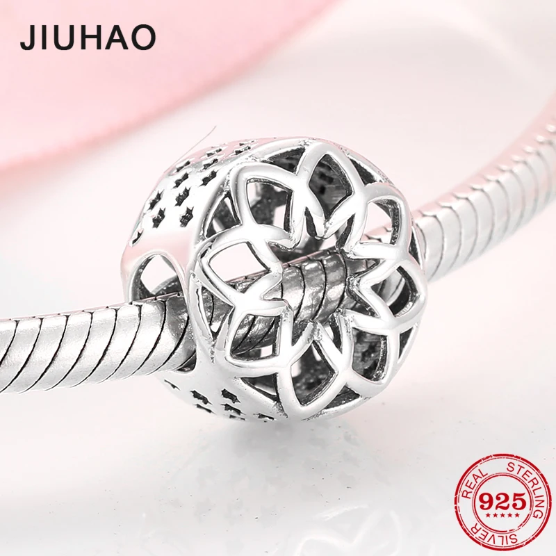 New 925 Sterling Silver Openwork Round shape Flowers beads Fits Original European Charms Bracelet Bangles DIY Jewelry | Украшения и