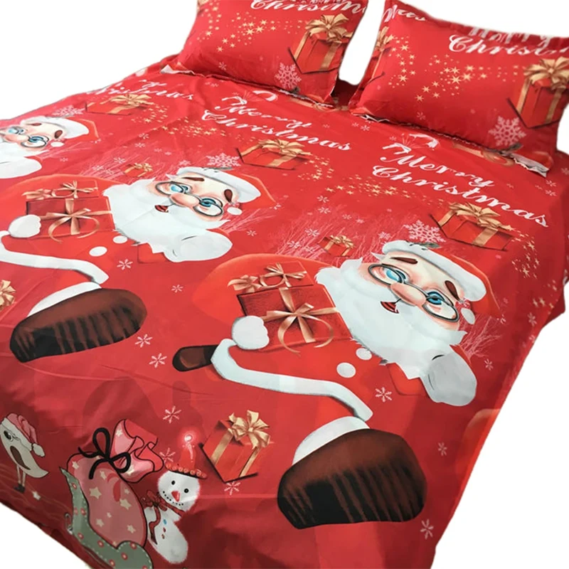 

Bedding Set Cotton Four-Piece Set Quilt Cover Set Father Christmas Badge Bed Comforter Colorful Full King Queen Red