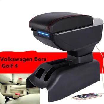 

For Volkswagen Bora Golf 4 armrest box central Store content Storage box cup holder ashtray console arm PU Leather car styling