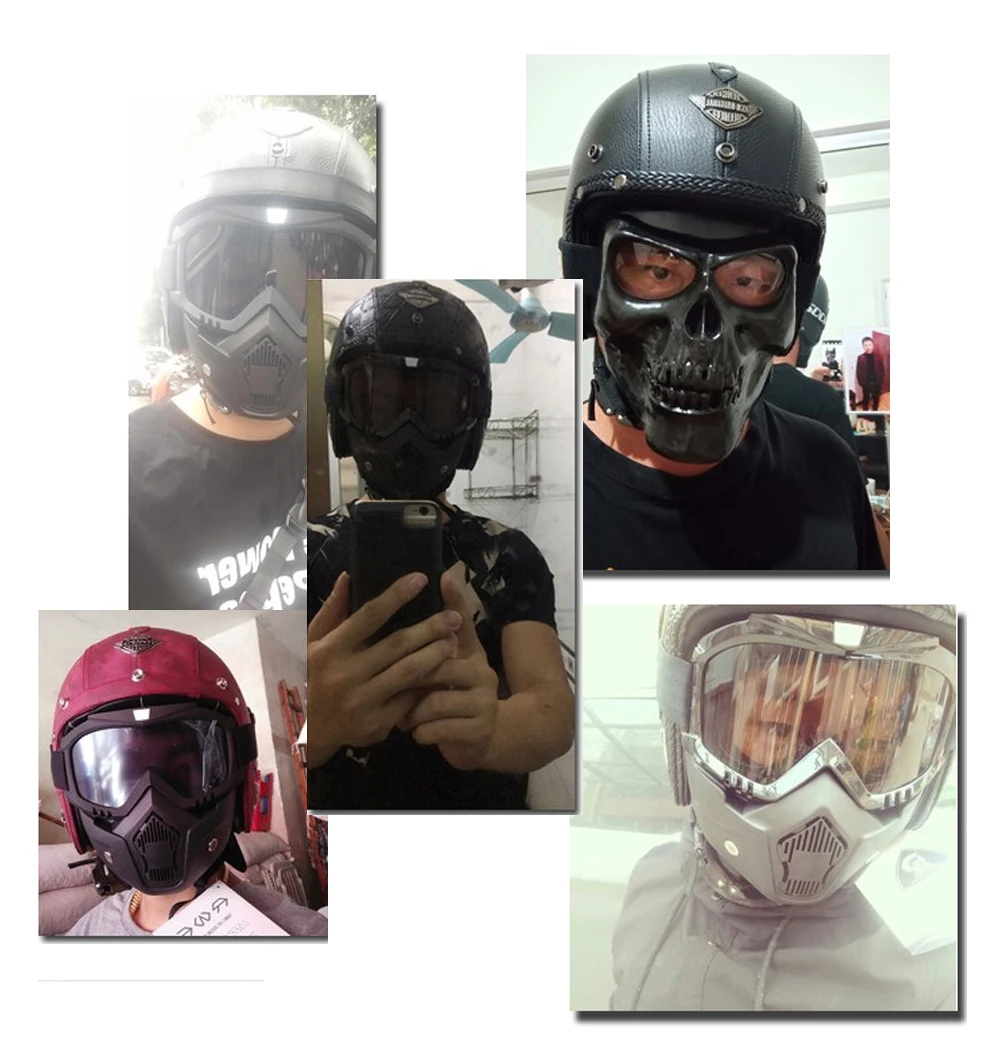 Мотоциклетные шлемы с открытым лицом 3/4 шлем локомотив шлем для мотокросса кожаный мотоциклетный шлем
