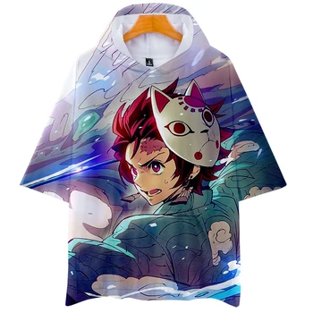 

Demon Slayer: Kimetsu no Yaiba new short-sleeved hooded t shirt unisex couple Leisure Print Novelty Top Luxury Harajuku