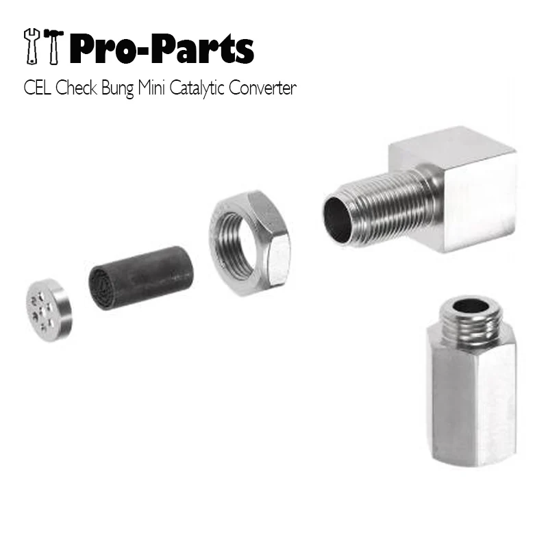 

Universal Mini Catalytic Converter 90 degree O2 Sensor Spacer Engine Light CEL Check Bung Solid