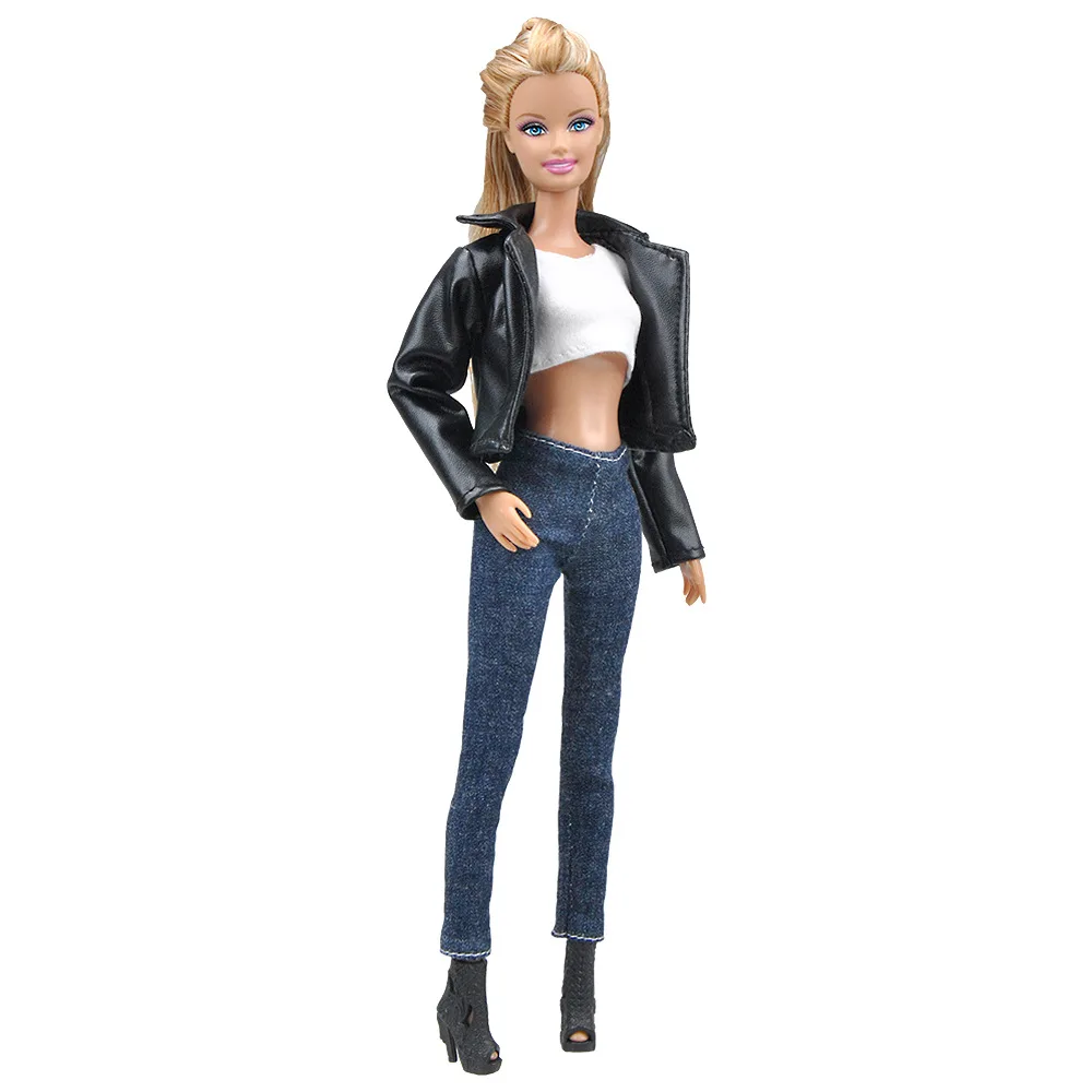 1-Set-Barbie-Doll-Accessories-Fashion-Black-Leather-Jacket-Jeans-Outfits-Clothes-Set-For-Barbie-Doll