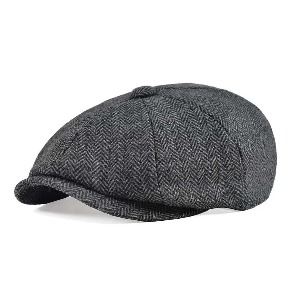 VOBOOM Newsboy Cap for Men Herringbone Woolen Flat Caps Fall Winter Cabbies Gentleman Hat Classic 8 Panel Apple Hats 131 |