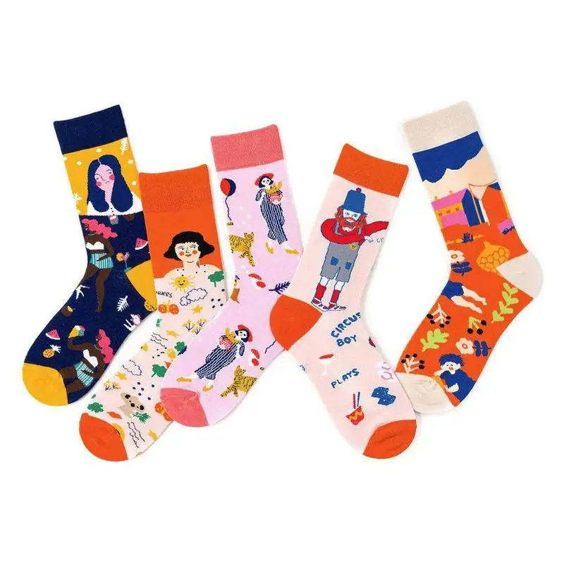 Хлопковые носки с милыми персонажами; сезон осень-зима; модные креативные забавные носки; пара носков; хлопковые носки без пятки