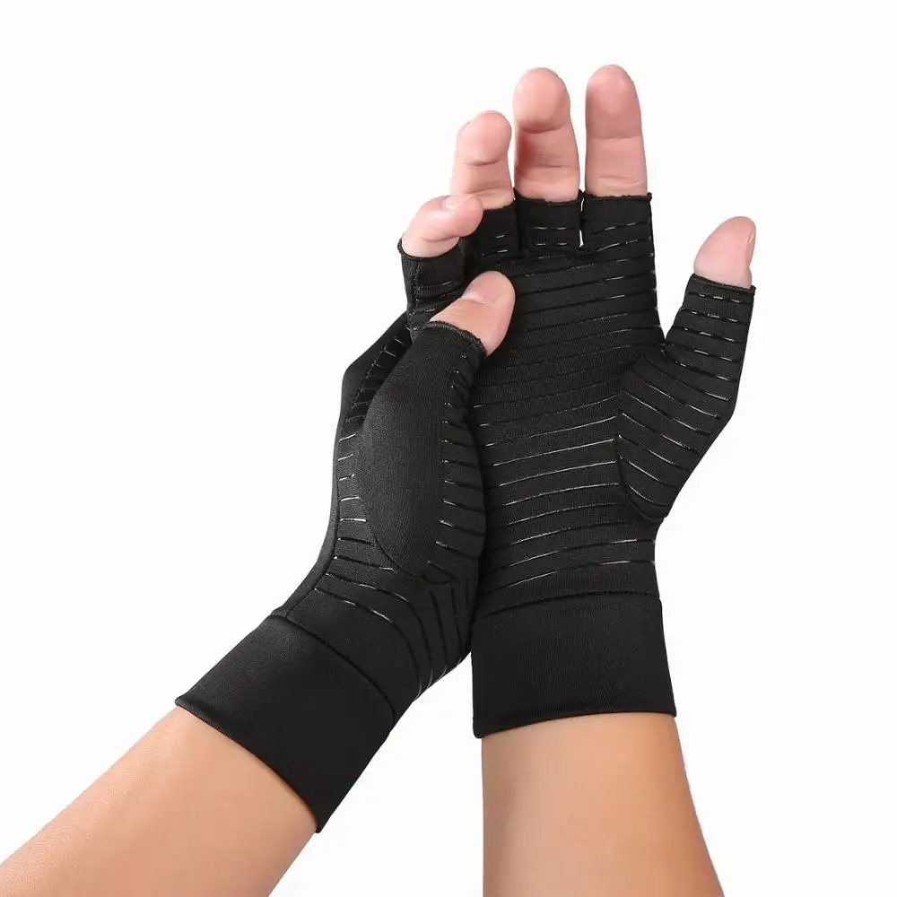 Дышащие мужские перчатки из медного волокна для занятий спортом в помещении, для мужчин и женщин, перчатки для лечения артрита - Цвет: black