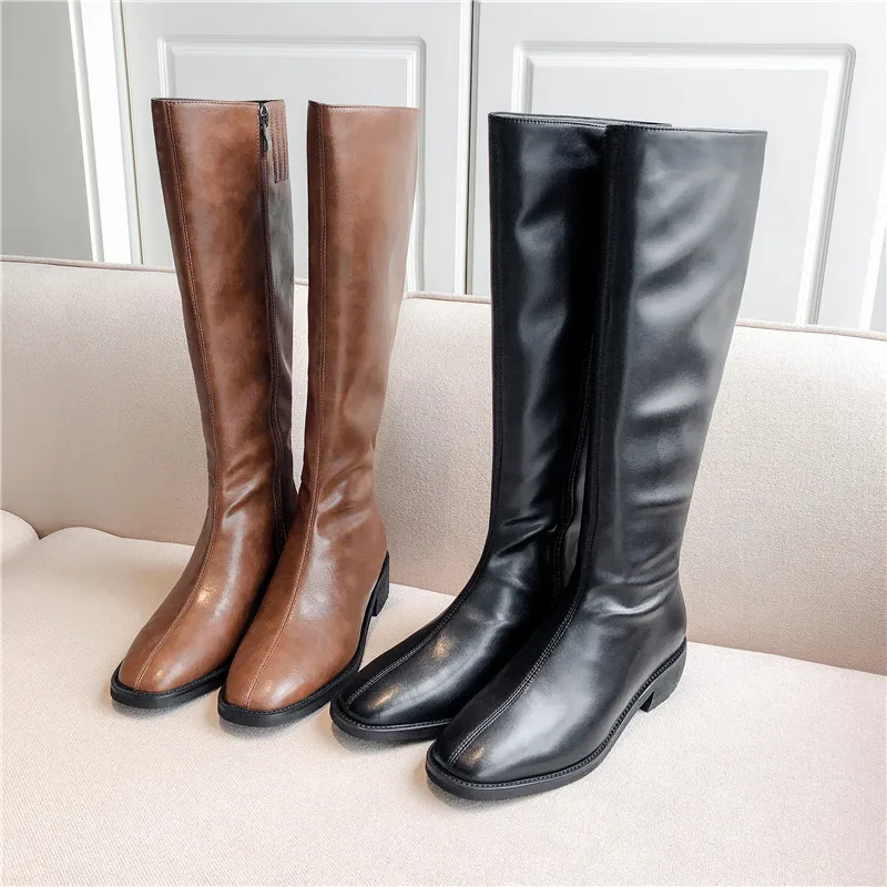 FEDONAS Concise Genuine Leather High Heels Women Vintage Knee High Boots Party Prom Shoes Woman Winter Side Zipper Long Boots