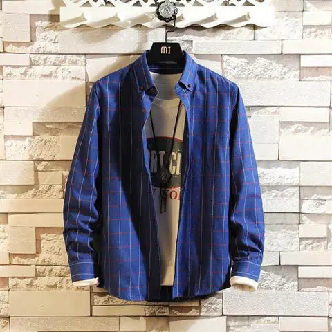 Plaid 10 4XL 5XL большой размер мужская деловая Повседневная клетчатая рубашка с длинными рукавами бархатная Толстая Теплая мужская деловая платье-рубашка в полоску плюс - Цвет: Plaid 10