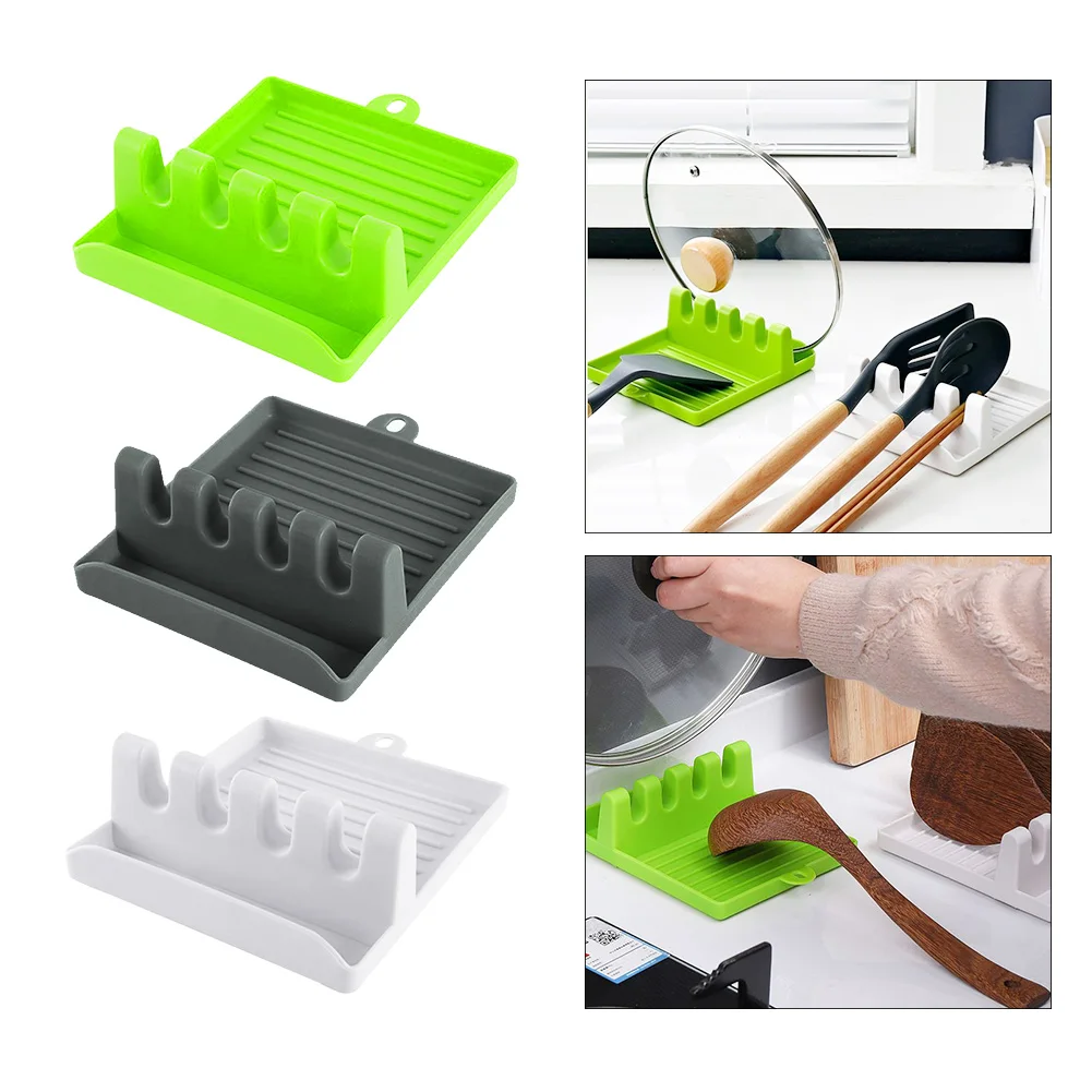 

Kitchen Spoon Holders Cooking Tools Rest Spatula Holder Pot Lid Organizer Kitchen Utensil Chopsticks Holder Non-slip 3 Colors