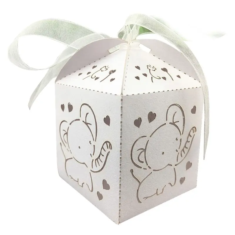 50pcs Elephant Project Wedding Baptism Boxes Dragees Boxes Table Box Decoration Candy Gift Box Wedding Decoration(White