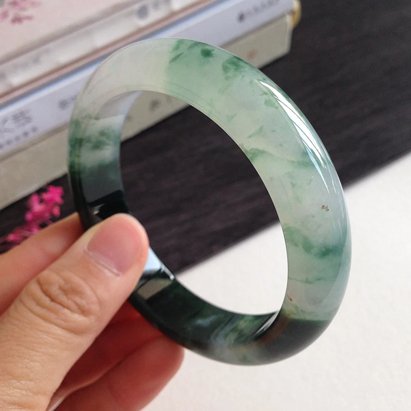 

zheru jewelry natural Burmese jade 54-64mm ice dark green hand two-color bracelet elegant princess jewelry send mother to girlfr