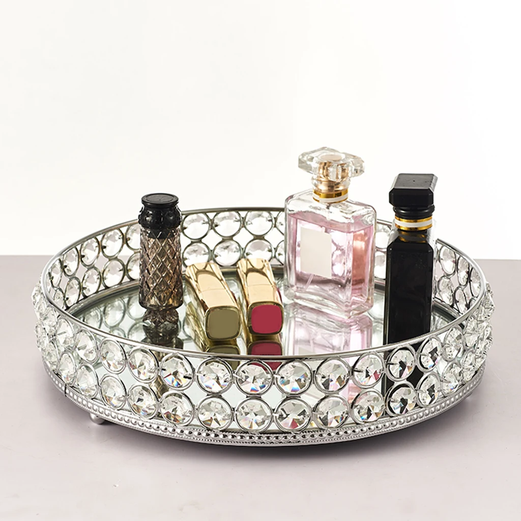25cm Round Crystal Cosmetics Storage Tray Home Dessert Holder Snack Candy Fruit Dish Plate