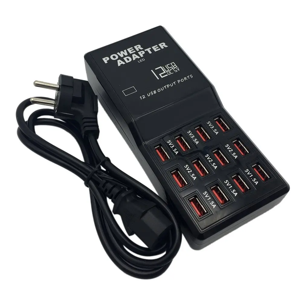 

12 Port Multiple USB Charger 5V 12A Output Max 0.3A Input Charging HUB Desktop Adapter Fast Charger for Phone Tablet PC 858