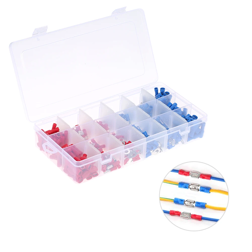 

360PCS Wire Cable Connector Terminal Kit Assorted Insulated Terminals 9 Kinds Copper Crimp Electrical Terminator Spade Set