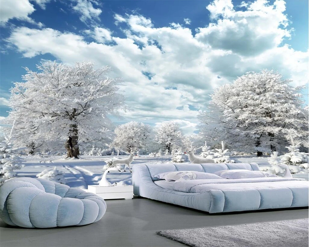 Beibehang-Custom-wallpaper-beautiful-snow-HD-Elk-living-room-TV-background-walls-home-decoration-restaurant-shop