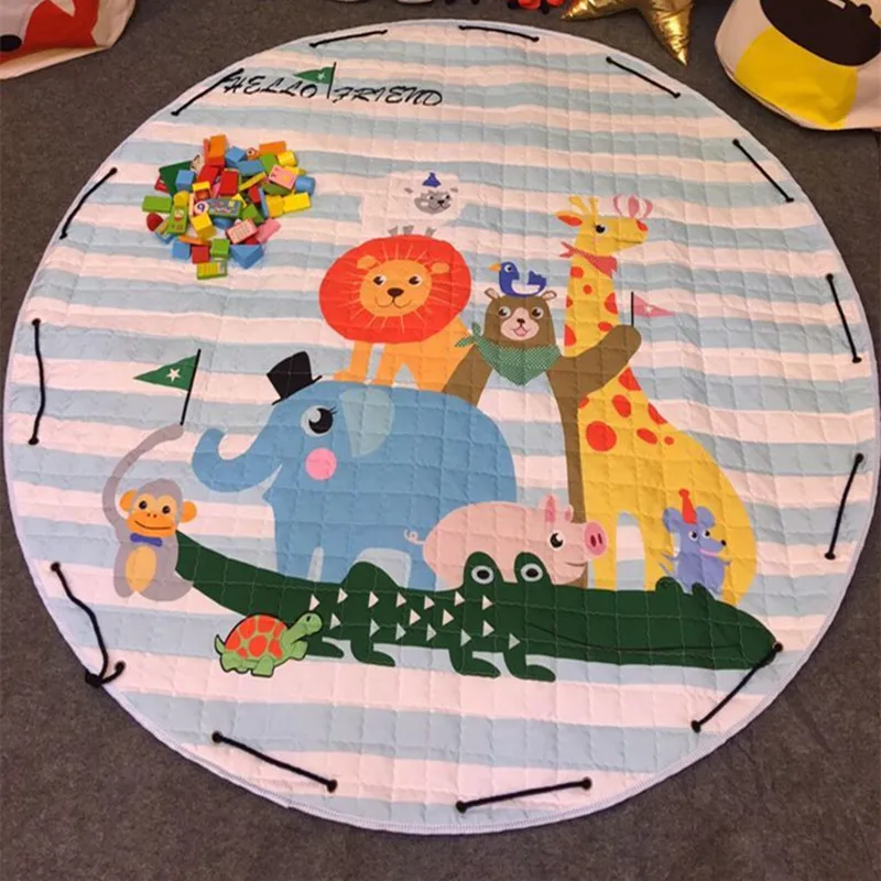 Круглый напольный ковер 150 см с мультяшными животными, большой коврик для гостиной, детской спальни, игровой коврик, одеяло для ползания, сумка для хранения игрушек - Цвет: dong wu yuan