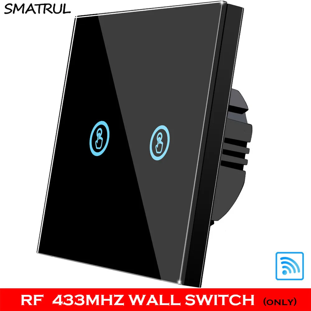 SMATRUL 1 2 3 банда умный беспроводной сенсорный выключатель светильник 433 МГц РЧ пульт дистанционного управления стеклянный экран настенная панель 110 В 220 В Светодиодная лампа ВКЛ. ВЫКЛ - Цвет: black RF 2 gang WALL