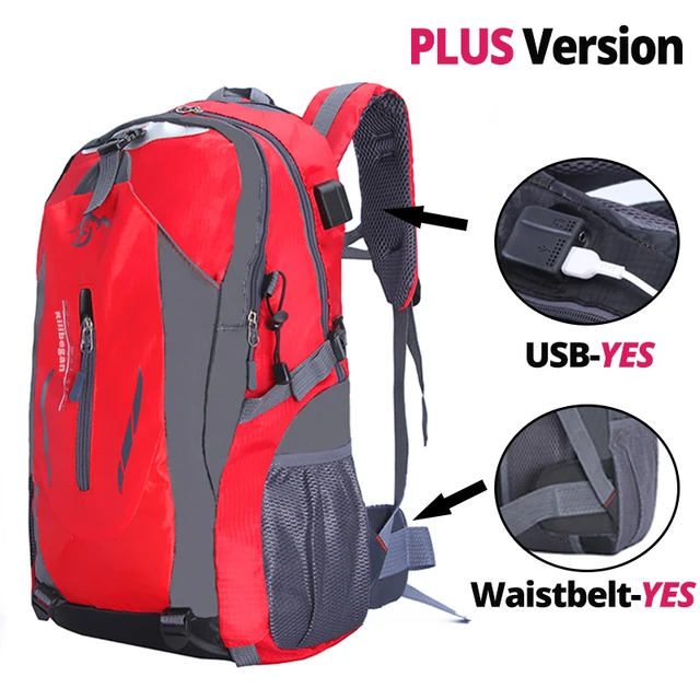 Quality Nylon Waterproof Travel Backpacks Men Climbing Travel Bags Hiking Backpack Outdoor Sport School Bag Men Backpack Women Red PLUS Version