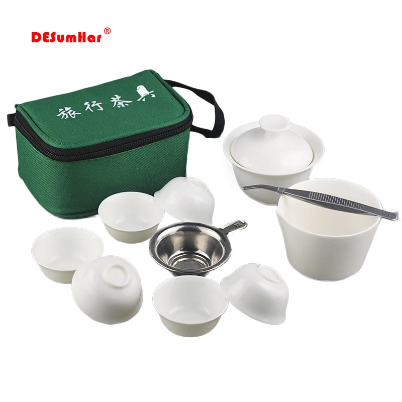 

Portable Travel Tea Set,Chinese Portable Ceramic Bone China teaset Gaiwan Teacup Porcelain Tea Cup The KungFu Outdoor Teapot Set