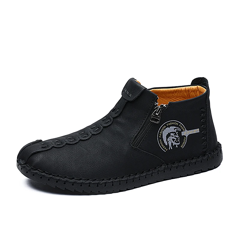 Black zipper Мужские кожаные мокасины; повседневная обувь; большие размеры 38-48; лоферы в винтажном стиле; мужские кроссовки на молнии; цвет хаки, черный; hombres - Цвет: Black zipper