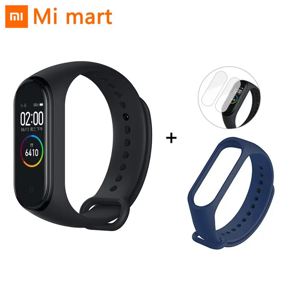 Xiaomi mi смарт-браслет 4, 3 цвета, AMOLED экран, mi Band 4, смарт-браслет, фитнес-браслет, Bluetooth, спортивный, водонепроницаемый - Цвет: CN Add Blue