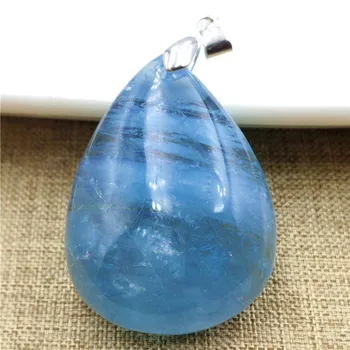 

Natural Blue Aquamarine Water Drop Pendant 36x27x11mm From Brazil Women Men Fashion Stone Jewelry Necklace AAAAA