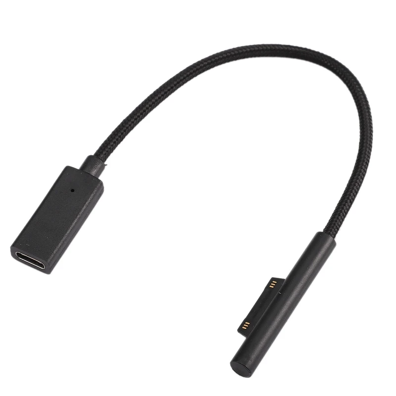 USB кабель с нейлоновой оплеткой 0,2 M женский USB-C зарядный кабель для Microsoft Surface Pro 6/5/4/3 Поверхность ноутбука 1/2, 45Вт 15В PD кабель для зарядки