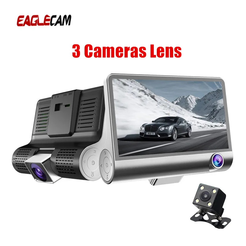 Dash Cam 4 Inch IPS Dash Camera Dual Lens 3 Cameras Lens Car DVR With Rearview Camera Video Recorder Auto Registrator Dvrs