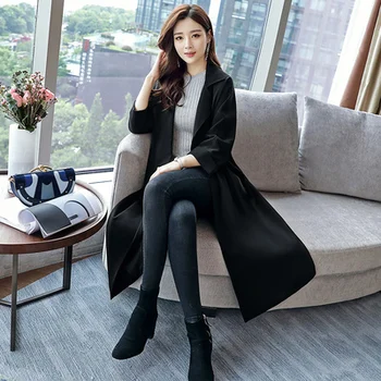 

NEW 2019 spring and autumn new loose and slim large casual temperament medium length over knee trench coat woman