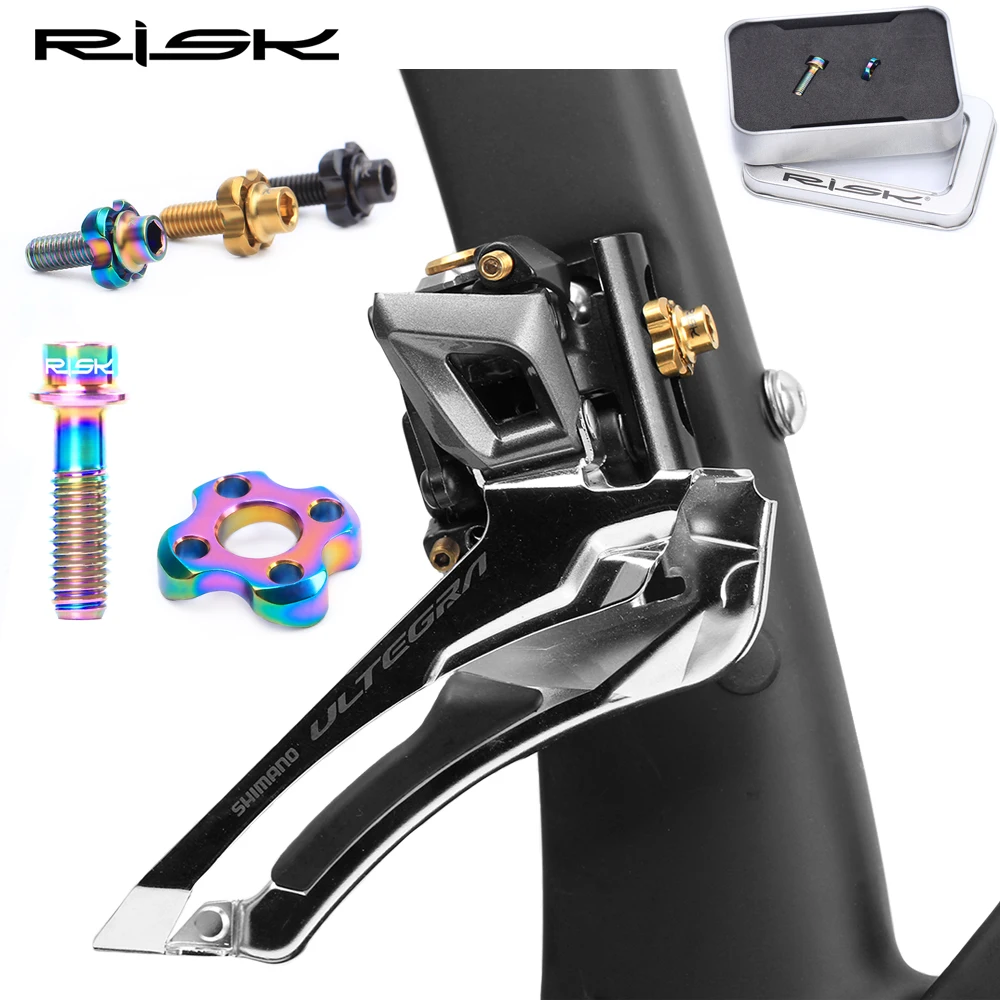 One Set Risk RT112 M5*16 Titanium Alloy Road Folding Bicycle Front Derailleur Fixing Plate Bolt& Washer Screw Kit