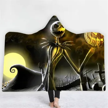 

Winter Soft Hooded Blanket Jack-O'-Lantern Moon Sherpa Coral Blanket Movie Nightmare Before Christmas Knee Cover Warm TV Blanket