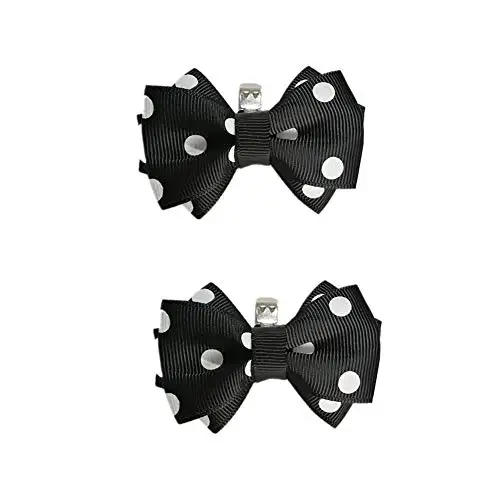 

1 Pair Polka Dot Satin Fabric Double Bow Shoe Clips Vintage Style Black Color