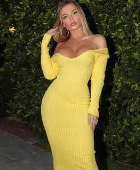 

2019 Women Sexy Fashion Yellow Red Bandage Dress Elegant Designer Mid-calf Long Christmas Party Dress Vestido
