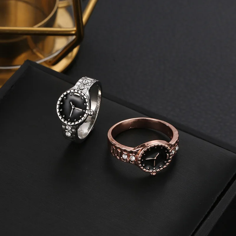 Новинка, креативные минималистичные золотые серебряные кольца, часы с кристаллами, женские кольца, подарок на Рождество для женщин, девушек, ювелирные изделия, кольца на палец