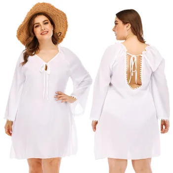 

Women Fat Backless Sexy Flare Sleeve Slit Lace Up Plus Size Beach Dress 2020 Hot Dresses Clothes For Girl Платья