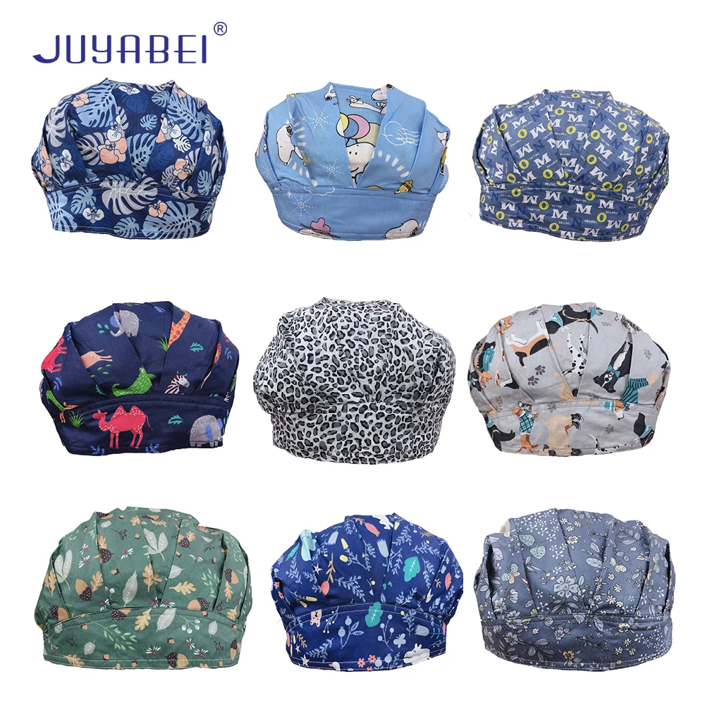 Chef Waiter Food Service Kitchen Caps Cartoon Flower Printing Work Hat Wholesale Unisex Pet Hats Dental Dust-proof Baking Cap |
