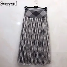 Svoryxiu новая осенне-зимняя винтажная клетчатая сетчатая юбка с принтом женская шелковая юбка с высокой талией
