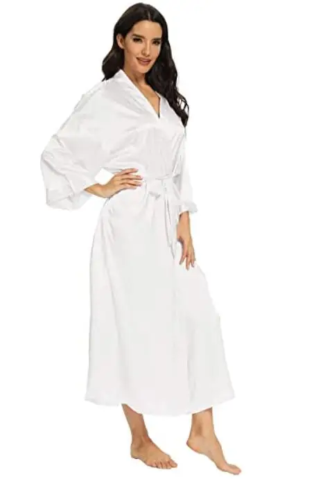 Women Silk Satin Long Wedding Bride Bridesmaid Robe Kimono Robe Feminino Bath Large Size XXXL Peignoir Femme Sexy Bathrobe