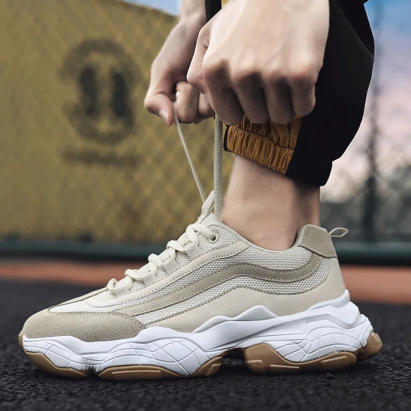 Beige M-Super fire/Лидер продаж; Мужская дышащая модная трендовая обувь; Повседневная Нескользящая амортизационная обувь с круглым носком - Цвет: Beige