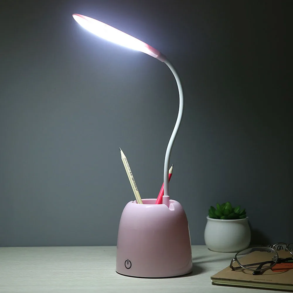 LED Touch on/off Switch 3 Modes Desk Lamp 6800K Eye Protection Desk Light Dimmer USB Charging Table Lamp with Pen Holder Lamp