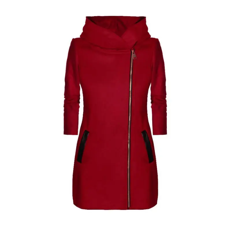 Женские куртки модное пальто с капюшоном повседневное длинное пальто женские осенние зимние куртки - Цвет: Красный