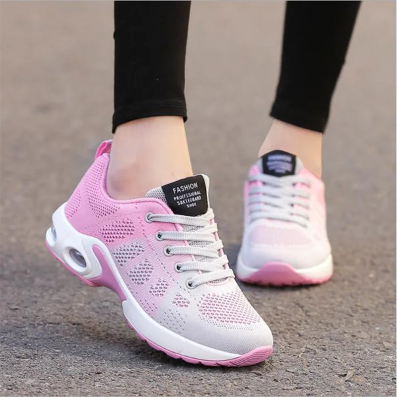 gray pink KAMUCC/Новинка; женские кроссовки на платформе; дышащая женская повседневная обувь; модная женская обувь, увеличивающая рост; большие размеры 35-42 - Цвет: gray pink