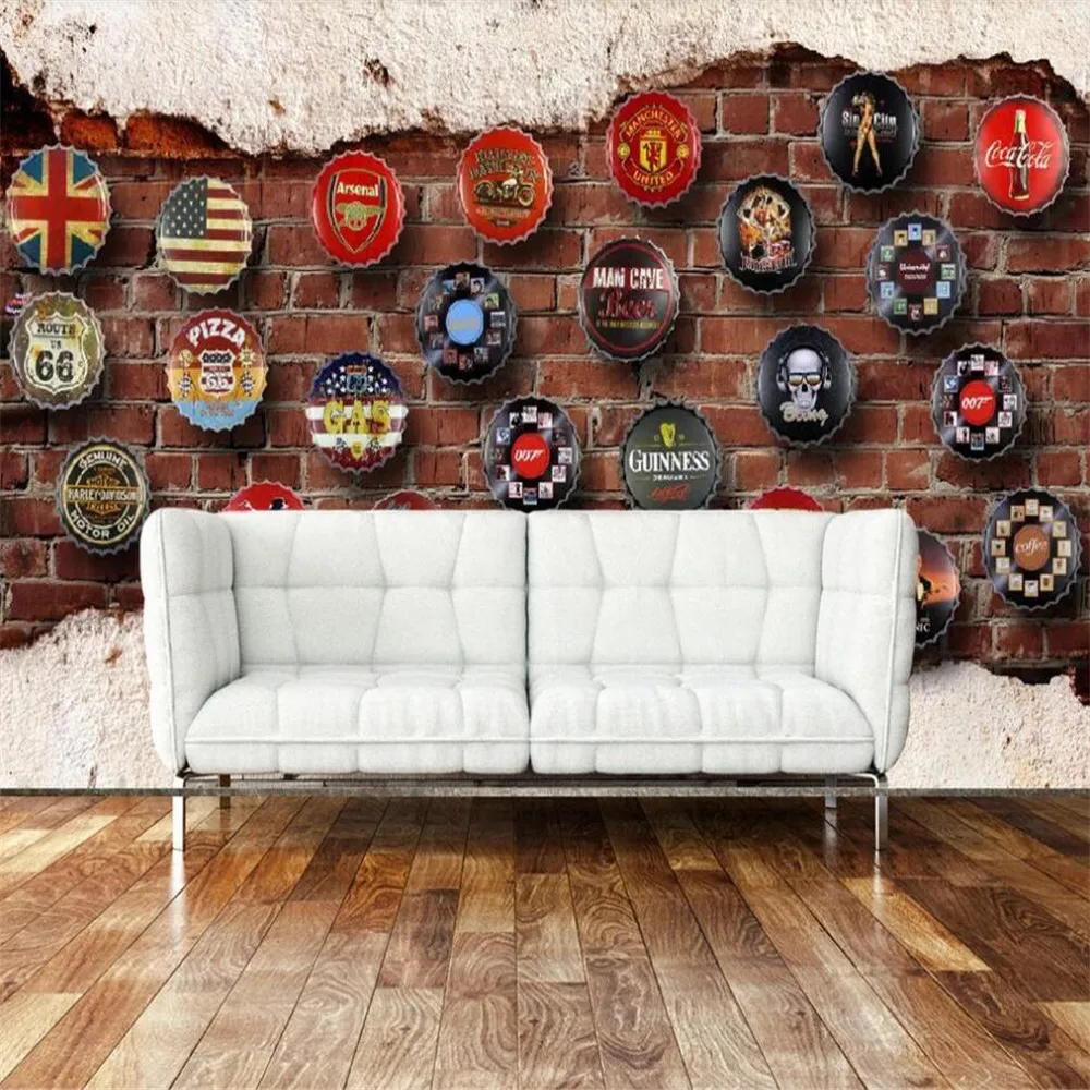 Milofi custom 3d wallpaper mural European and American style retro vintage wine bottle cap background wall decoration painting |