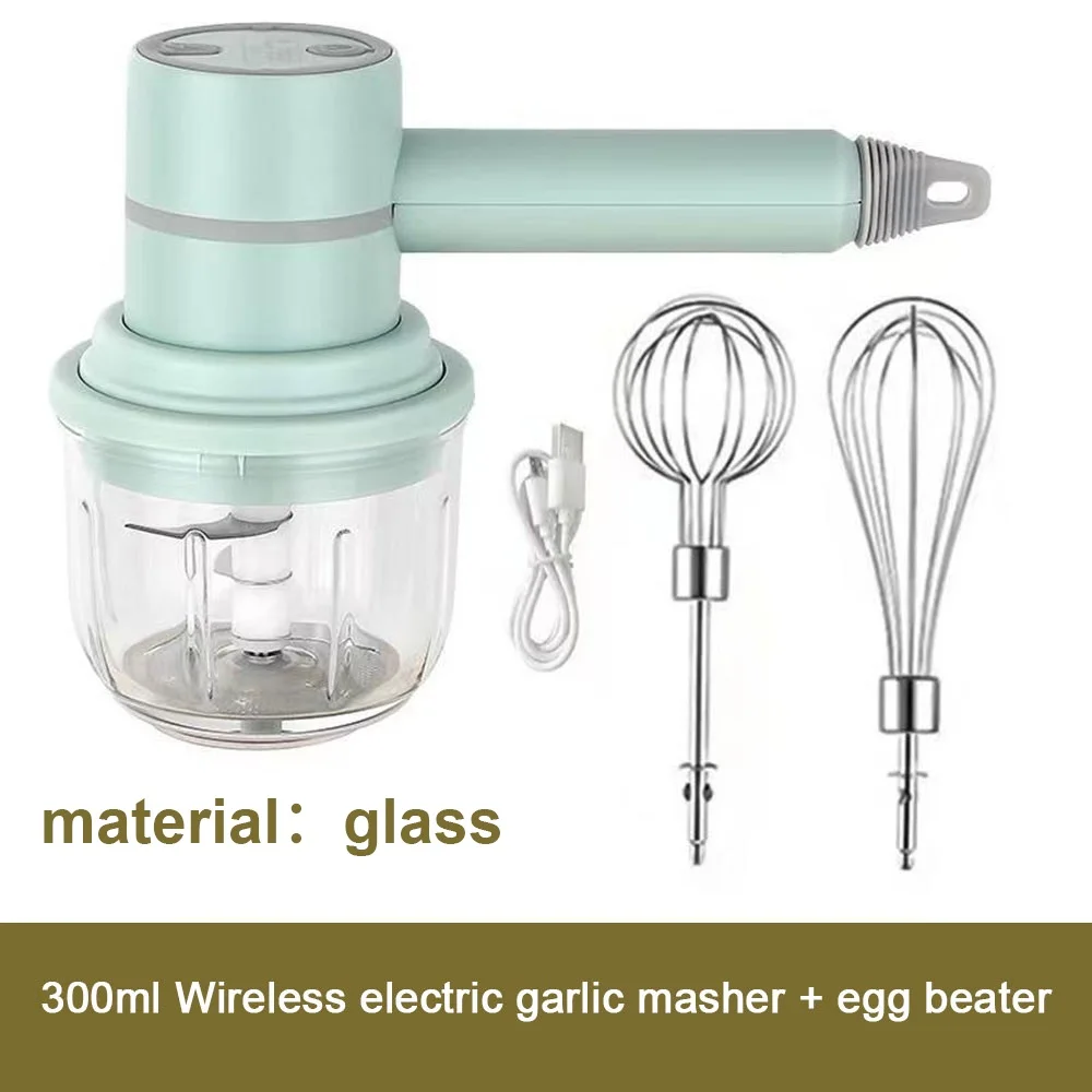 Usb 2 In 1 Wireless Electric Garlic Chopper Whisk Egg Beater With Stirring Rods Kitchen Handheld Mixer