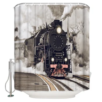 

The Steam Age Of Old Trains Shower Curtain Waterproof Bathroom Curtain Polyester Bath Curtain Home Decor 12 Hooks
