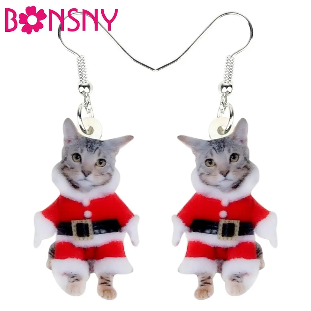 

Bonsny Acrylic Christmas Sweet Suits Cat Kitten Earrings Drop Dangle Festival Jewelry Women Girl Kid Anime Birthday Charm Gift