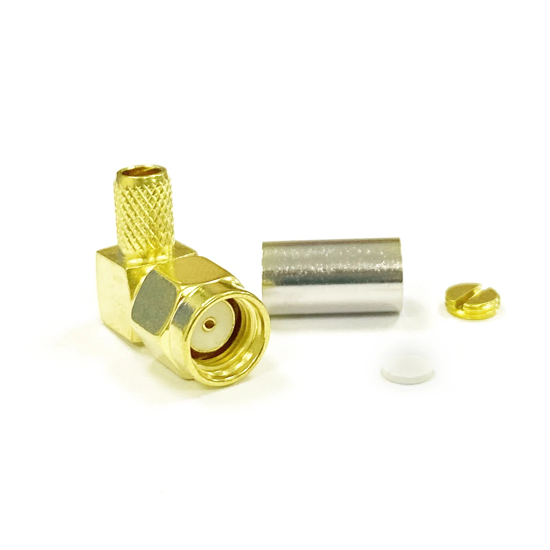 1pc RP-SMA  Male Plug Right Angle RF Coax Crimp Convertor for RG58 RG142 RG400 LMR195 Cable Goldplated NEW Wholesale