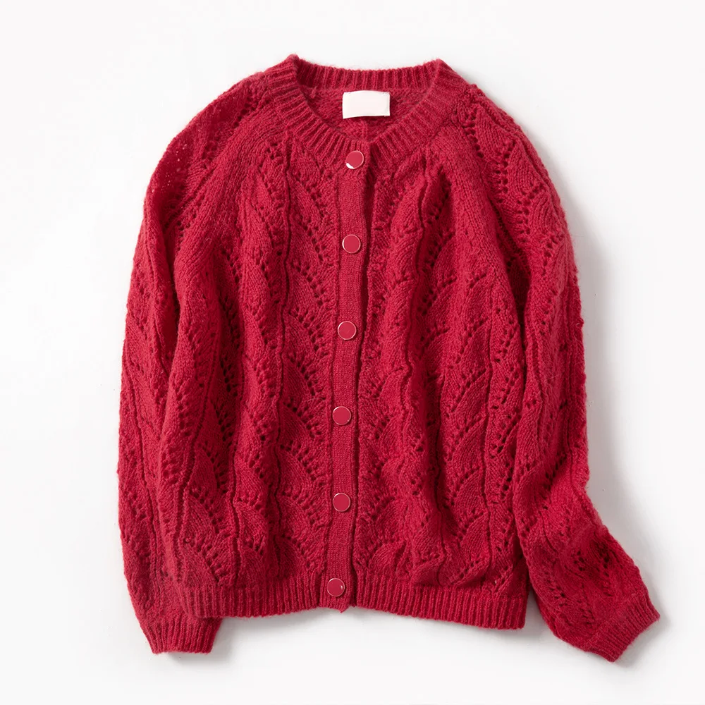 Hollow out Women Knit Sweater Single Breastd O